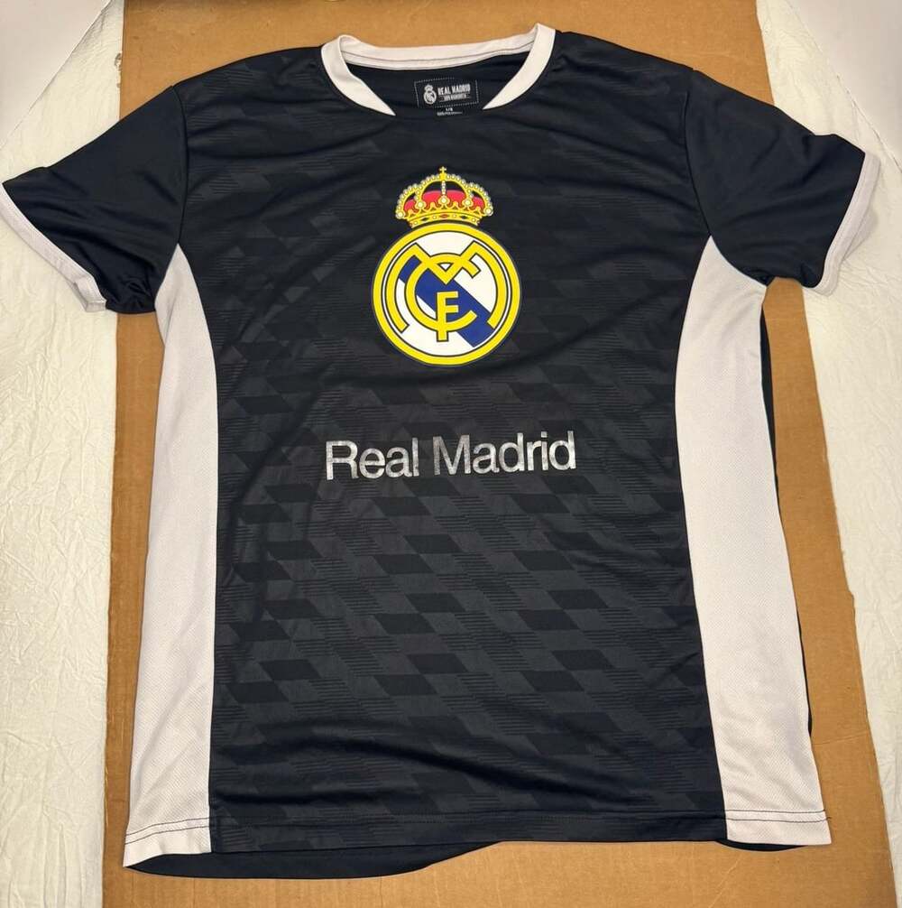 Real Madrid C.F. Official Licensed Black and White Soccer Jersey #7 Size Large